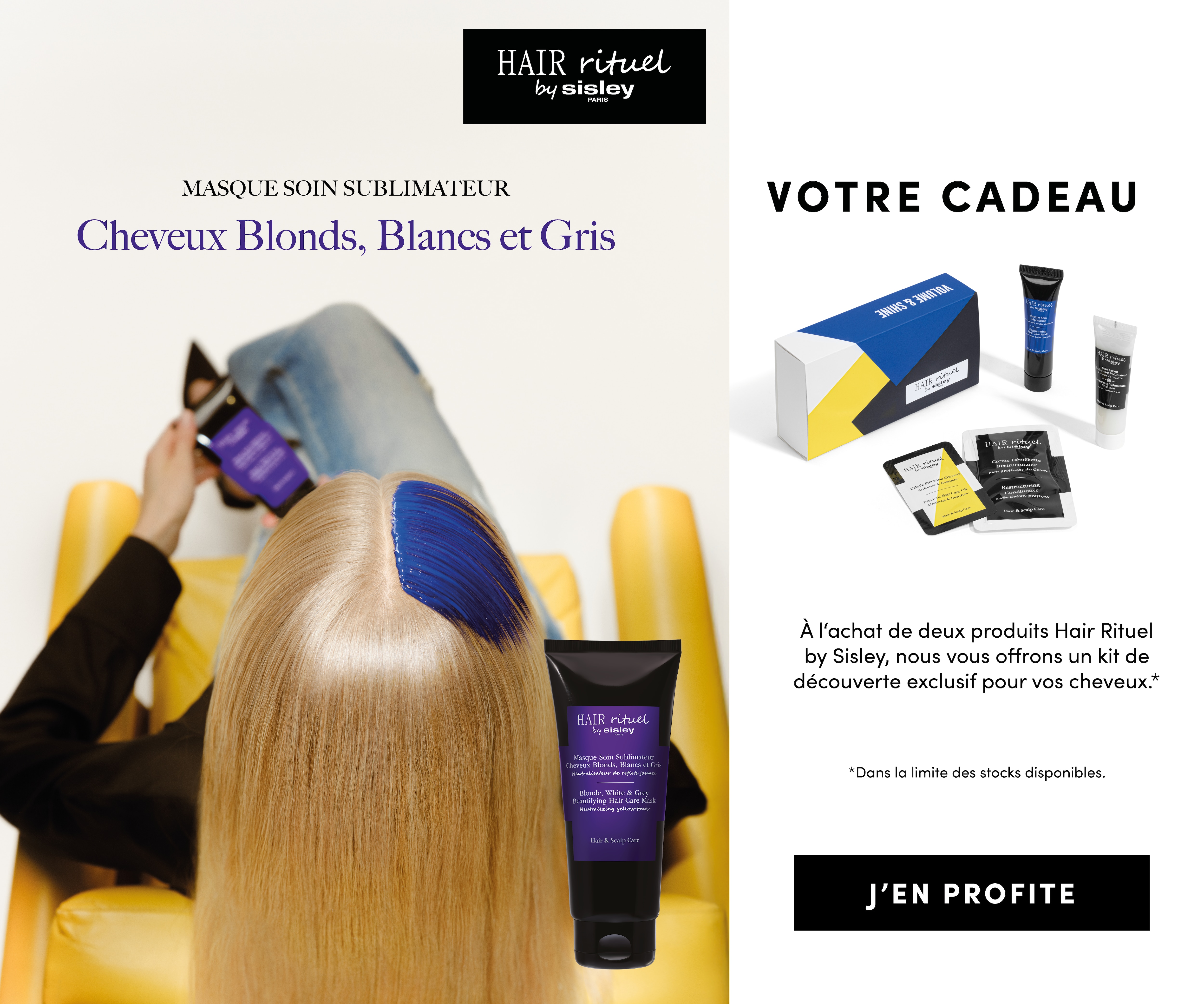 Masque Hair Rituel by Sisley pour cheveux blonds, blancs et gris, avec set découverte offert à l’achat.
